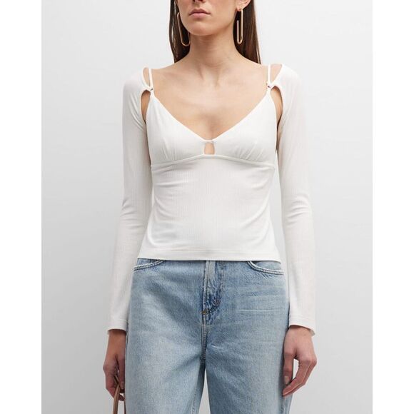 Jonathan Simkhai NWT Dakota Ribbed Cutout Top in White Size M - Picture 2 of 8